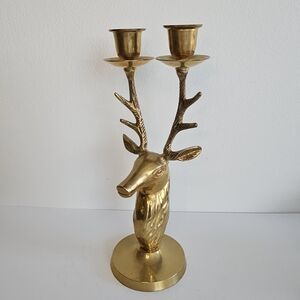 Vtg Reindeer Bust Double Candle Holder Tall Candlestick Holiday Stag Elk Buck